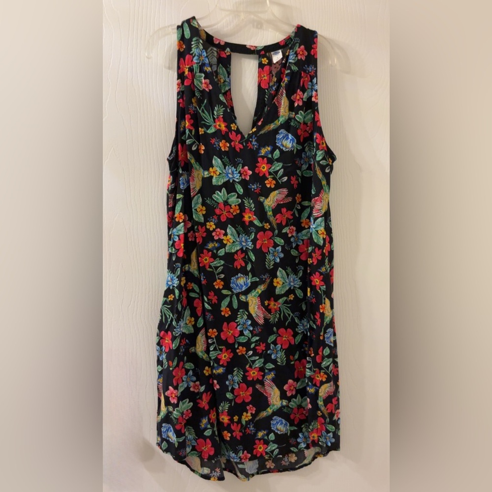 Old Navy Black and Red Floral Halter Mini Sundress